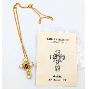 Edgar Berebi Marie Antoinette Cross Necklace Gold Tone Heraldic Ornate Royalcore